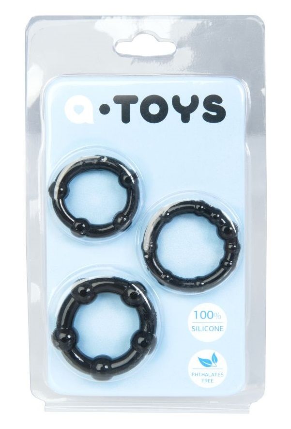 Набор из 3 чёрных эрекционных колец A-toys  769004-5 - цена 