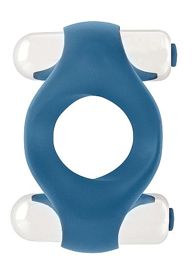 Синее эрекционное кольцо с двумя виброэлементами  Shots Media BV MJU015BLU - цена 