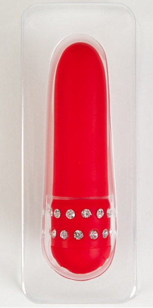 Красный вибратор с кристаллами ToyFa 881040-9 - цена 