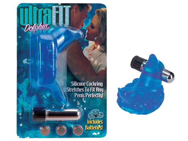 Голубое эрекционное колечко в форме дельфина с вибропулей UltraFit Dolphin Seven Creations 2K463BLU-BCD - цена 