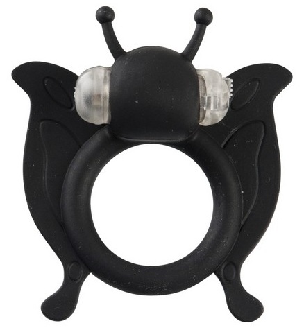 Чёрное эрекционное кольцо Butterfly с вибрацией Shots Media BV SLI005 - цена 