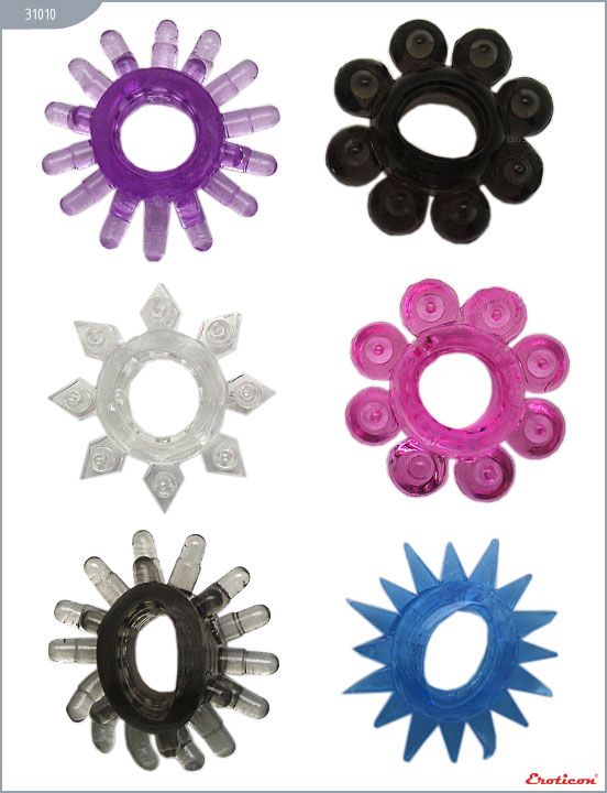 Набор из 6 эрекционных колец различной формы и цвета Eroticon 31010 - цена 
