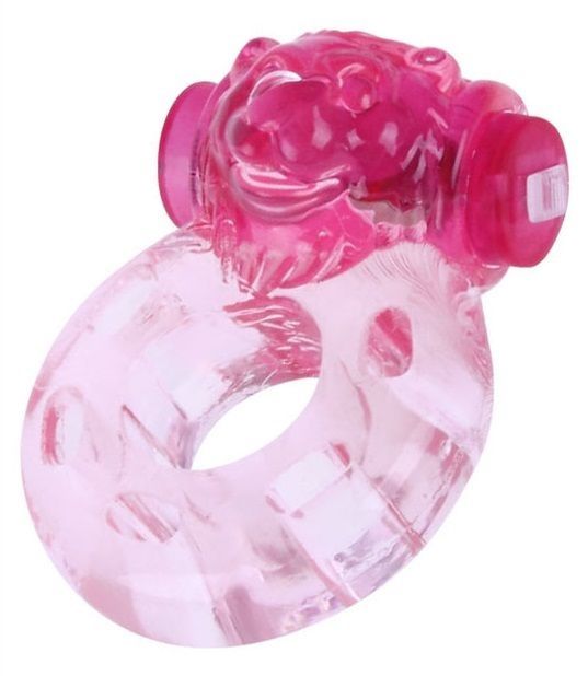 Розовое эрекционное виброкольцо  Медвежонок  White Label 47216-MM - цена 