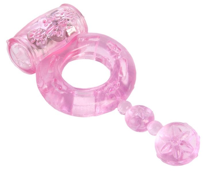Розовое эрекционное кольцо с вибратором и хвостом ToyFa 818039-3 - цена 