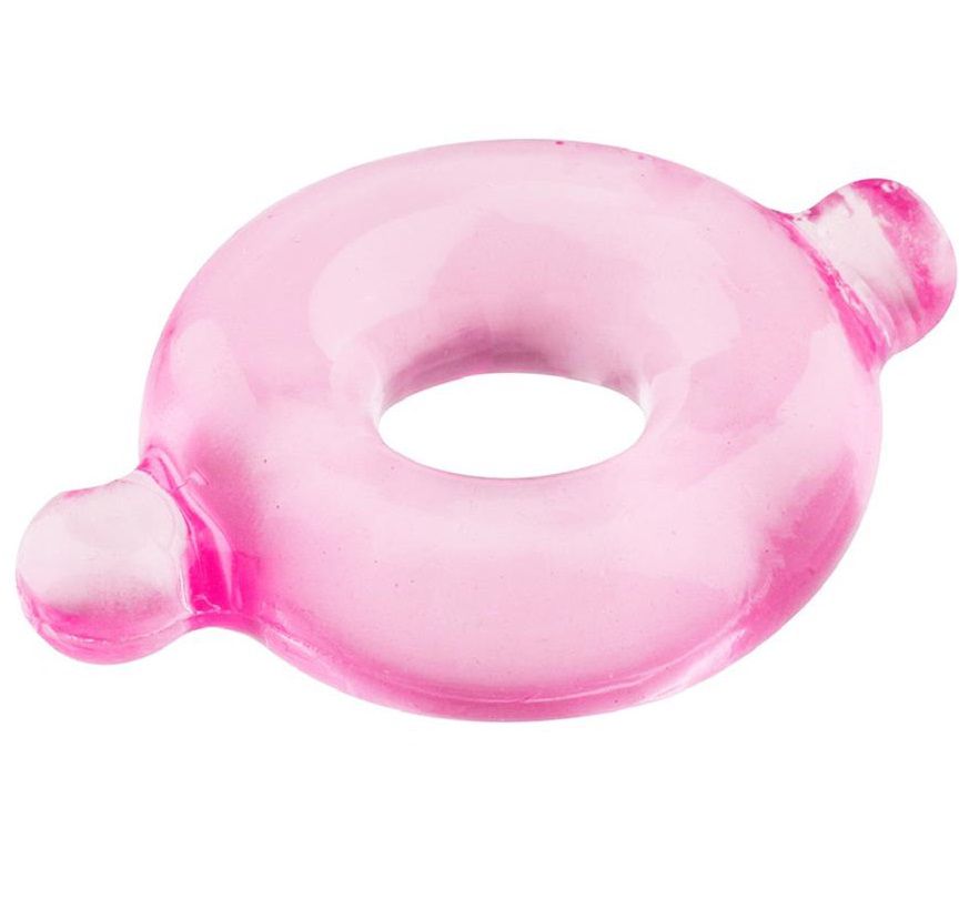 Розовое эрекционное кольцо с ушками для удобства надевания BASICX TPR COCKRING PINK Dream Toys 20674 - цена 