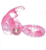 Розовое эрекционное кольцо с вибратором и клиторальным стимулятором-зайчиком Sextoy 2011 00348-2 - цена 