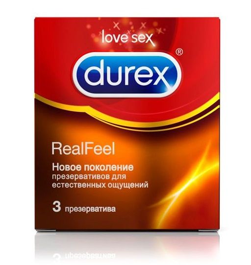 Презервативы Durex RealFeel для естественных ощущений - 3 шт. Durex Durex RealFeel №3 - цена 
