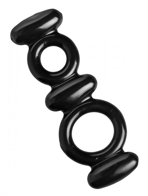 Двойное эрекционное кольцо Dual Stretch To Fit Cock and Ball Ring XR Brands AE180 - цена 