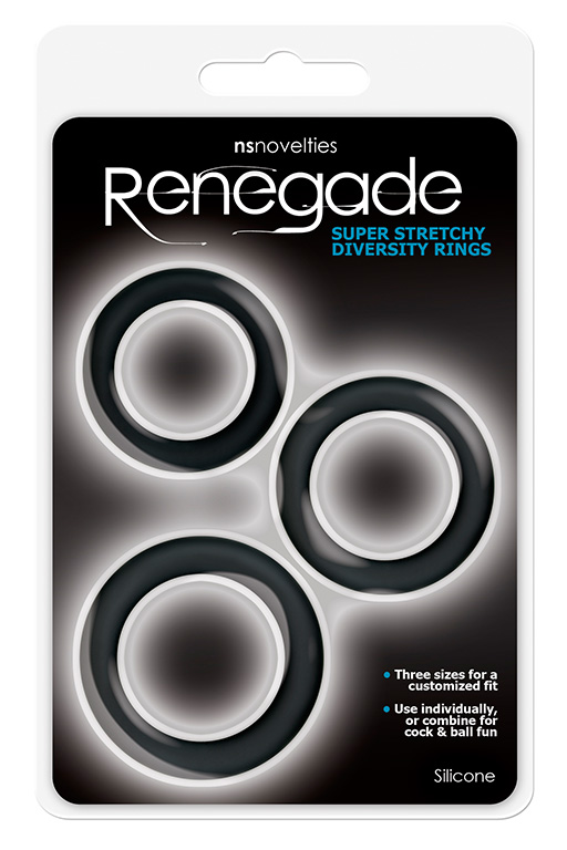 Набор из 3 чёрных эрекционных колец Renegade Diversity Rings Black NS Novelties NSN-1116-43 - цена 
