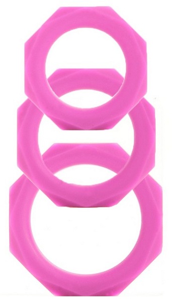 Набор розовых эрекционных колец Octagon Rings 3 sizes  Shots Media BV SHT092PNK - цена 