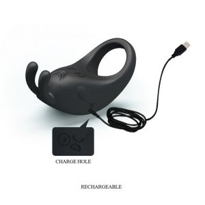 Чёрное эрекционное кольцо с вибрацией Rabbit Vibrator Baile BI-210152 - цена 