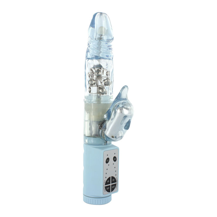 Нежно-голубой вибратор  DOLPHIN  с клиторальным отростком - 20 см. Seven Creations 06-149LBLU BCD GP - цена 