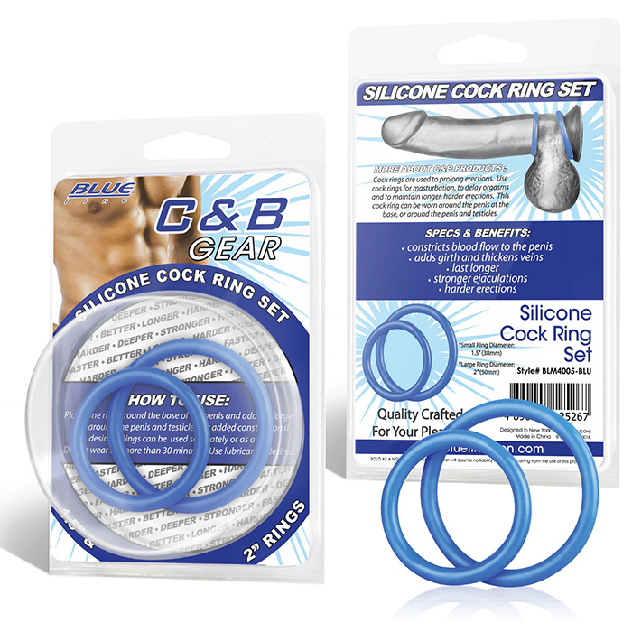 Набор из двух голубых силиконовых колец разного диаметра SILICONE COCK RING SET BlueLine BLM4005-BLU - цена 
