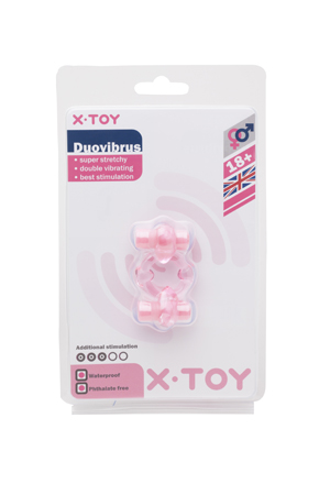 Розовое эрекционное кольцо с вибрацией Duovibrus III X-TOY XT10321-11 - цена 