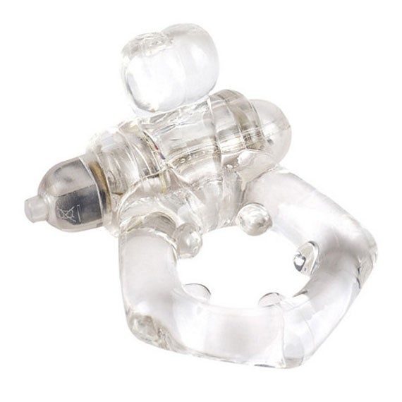 Прозрачное эрекционное кольцо с вибрацией Nubby Hexagon Seven Creations 21-49CL-BCD - цена 