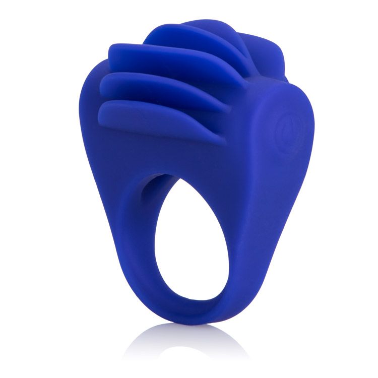 Синее эрекционное кольцо с рёбрышками и вибрацией Silicone Fluttering Enhancer California Exotic Novelties SE-1840-20-3 - цена 