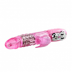 Розовый вибратор-ротатор Butterfly с клиторальной бабочкой - 25,5 см. Baile BW-020033-0101 - цена 