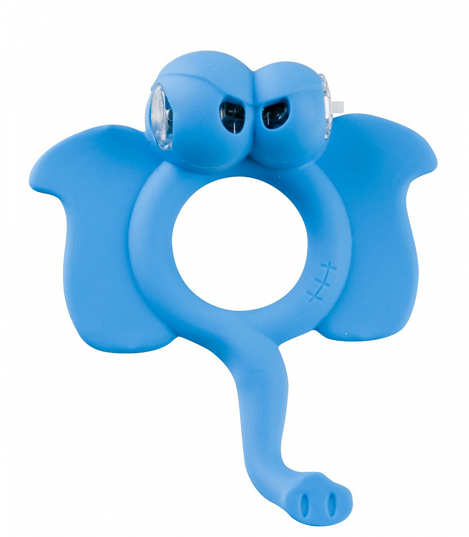 Голубое кольцо Beasty Toys Easy Elephant с вибрацией и светящимися глазами Shots Media BV SLI009 - цена 