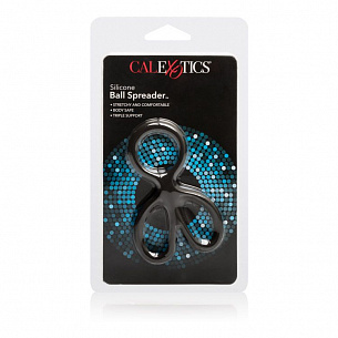 Чёрное эрекционное кольцо с подхватами для мошонки Silicone Ball Spreader California Exotic Novelties SE-1426-03-2 - цена 