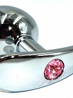 Серебристая анальная пробка для ношения из нержавеющей стали с розовым кристаллом - 8 см.  Kanikule AP-AL034-SLP с доставкой 