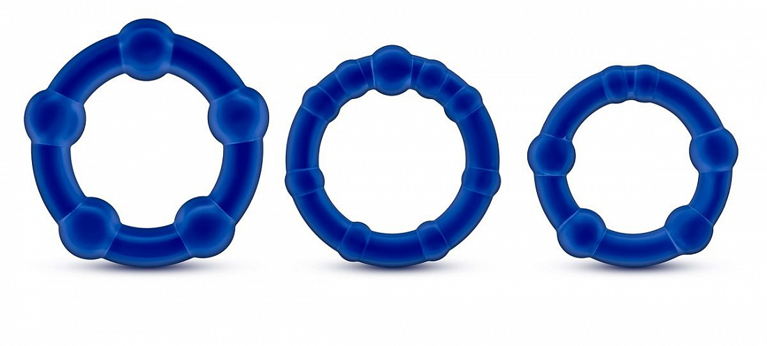 Набор из 3 синих эрекционных колец Stay Hard Beaded Cockrings Blush Novelties BL-00013 - цена 