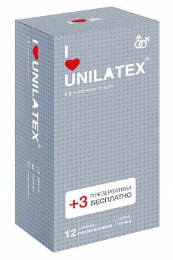 Презервативы с точками Unilatex Dotted - 12 шт. + 3 шт. в подарок Unilatex Unilatex Dotted №12 + №3 с доставкой 