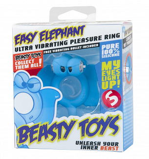 Голубое кольцо Beasty Toys Easy Elephant с вибрацией и светящимися глазами Shots Media BV SLI009 - цена 