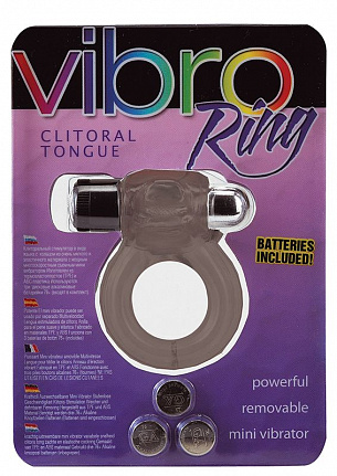 Дымчатое эрекционное кольцо VIBRO RING CLITORAL TONGUE BLACK Seven Creations 21-21SMK-BCD - цена 