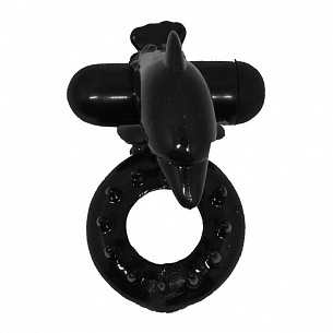 Чёрное эрекционное виброкольцо Sweet Ring с дельфинчиком Baile BI-010133-2 - цена 