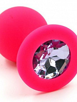 Розовая силиконовая анальная пробка с розовым кристаллом - 7 см. Kanikule KL-S0001M с доставкой 
