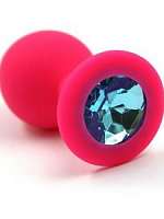 Розовая силиконовая анальная пробка с голубым кристаллом - 7 см. Kanikule KL-S0005M с доставкой 