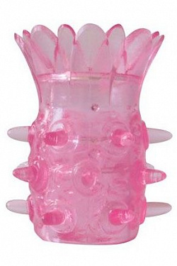 Розовая насадка на пенис с шипиками и лепестками - 6 см.  EE-10089 с доставкой 