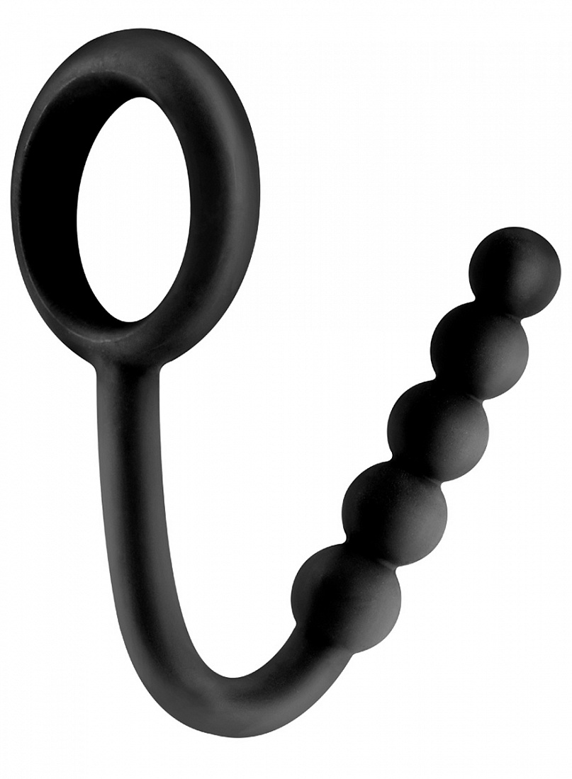 Черное эрекционное кольцо Ball Cinch with Anal Bead с анальной цепочкой Pipedream PD4573-23 - цена 