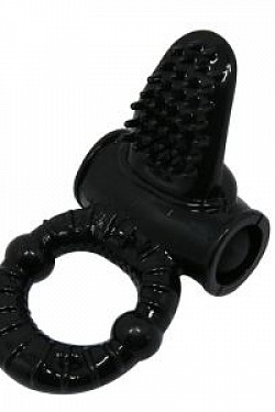 Чёрное эрекционное кольцо с вибрацией и щеточкой для клитора Baile BI-014081-1 с доставкой 