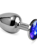 Серебристая анальная пробка Silver Small с гладкой поверхностью и синим кристаллом - 7,6 см. Lovetoy RO-SS07 с доставкой 