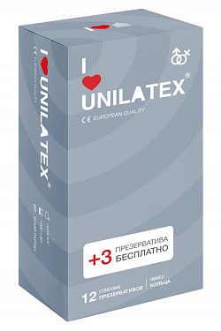 Презервативы с рёбрами Unilatex Ribbed - 12 шт. + 3 шт. в подарок Unilatex Unilatex Ribbed №12 + №3 с доставкой 