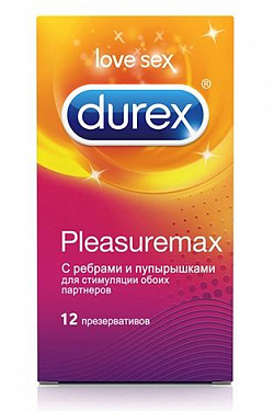 Рельефные презервативы с точками и рёбрами Durex Pleasuremax - 12 шт. Durex Durex Pleasuremax №12 с доставкой 