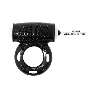 Черное эрекционное кольцо с 10 режимами вибрации Baile BI-014355 - цена 