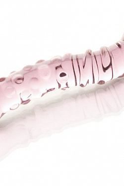 Двусторонний розовый фаллос  с рёбрами и точками - 19,5 см.  912026 с доставкой 