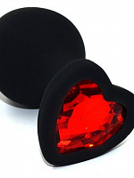 Черная анальная силиконовая пробка с красным кристаллом в форме сердца - 8,8 см.  Kanikule AP-S02-MR с доставкой 
