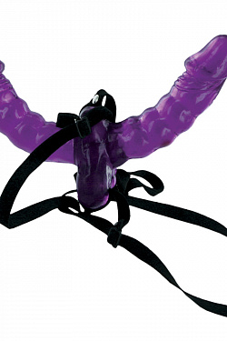 Фиолетовый страпон Double Delight Strap-on с вагинальной пробкой - 15 см. Pipedream PD3386-00 с доставкой 