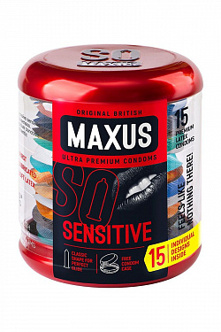Ультратонкие презервативы в металлическом кейсе MAXUS Sensitive - 15 шт.  MAXUS Sensitive №15 с доставкой 