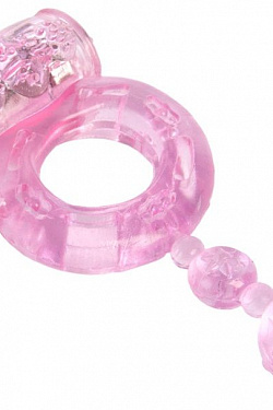 Розовое эрекционное кольцо с вибратором и хвостом ToyFa 818039-3 с доставкой 