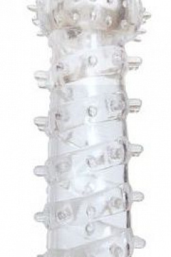 Закрытая прозрачная рельефная насадка с шипиками Crystal sleeve - 13,5 см.  EE-10094 с доставкой 