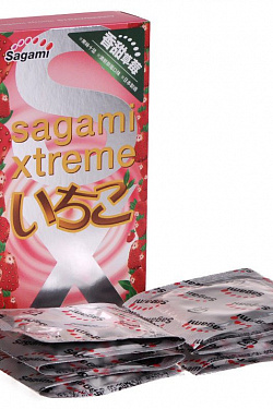 Презервативы Sagami Xtreme Strawberry c ароматом клубники - 10 шт. Sagami Sagami Xtreme Strawberry №10 с доставкой 