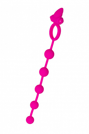 Розовое эрекционное виброкольцо Posedon с анальной цепочкой Dibe GOX-54-3 - цена 