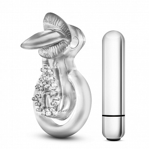 Прозрачное эрекционное кольцо с подхватом, вибропулей и язычком 10 Function Vibrating Tongue Ring Blush Novelties BL-66912 - цена 