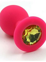 Розовая силиконовая анальная пробка с жёлтым кристаллом - 7 см. Kanikule KL-S0011M с доставкой 