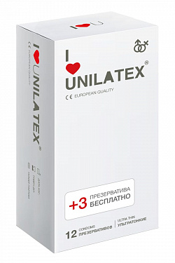 Ультратонкие презервативы Unilatex Ultra Thin - 12 шт. + 3 шт. в подарок Unilatex Unilatex Ultra Thin №12 + №3 с доставкой 