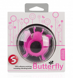 Розовая вибронасадка-бабочка Butterfly Shots Media BV SLI003 - цена 